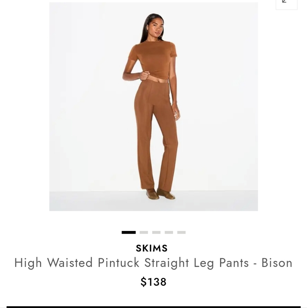 SKIMS Straight Leg High-Rise Pintuck Pants - Bison